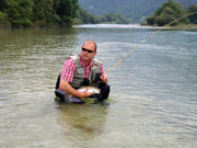 in river Soca near the town of Kobarid, Slovenia