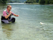 in river Soca near the town of Kobarid, Slovenia